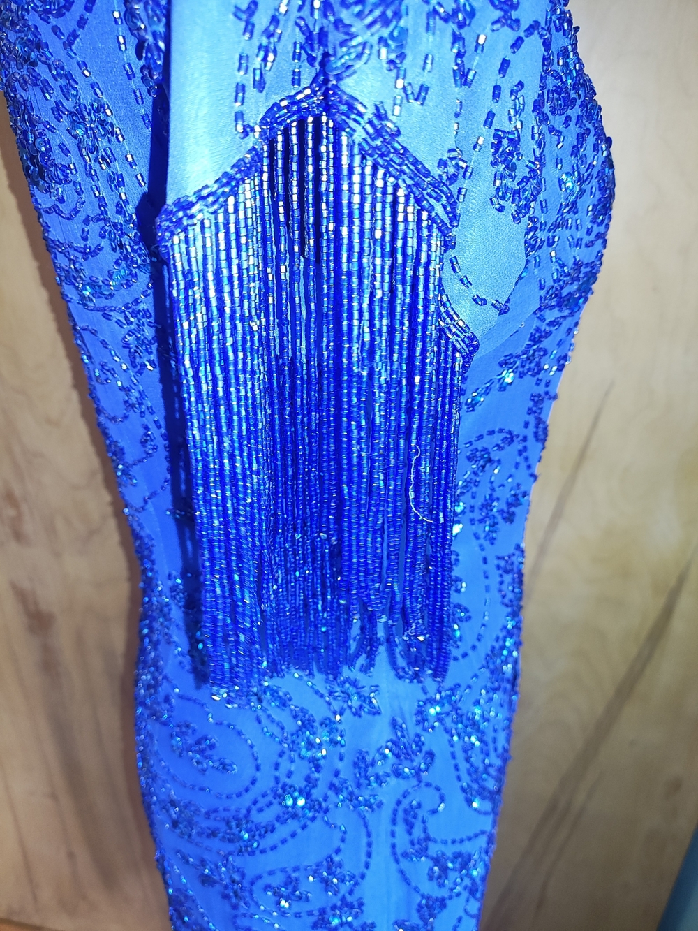 Oleg Cassini Cobalt Beaded Fringe Midi Dress - Picture 4 of 5